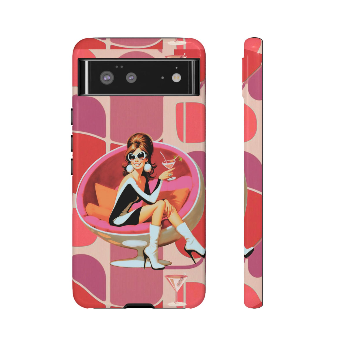 Mid Mod 60s Mod Gal, Kick Back Enjoy, Retro Chic Phone Case with Cocktail Design