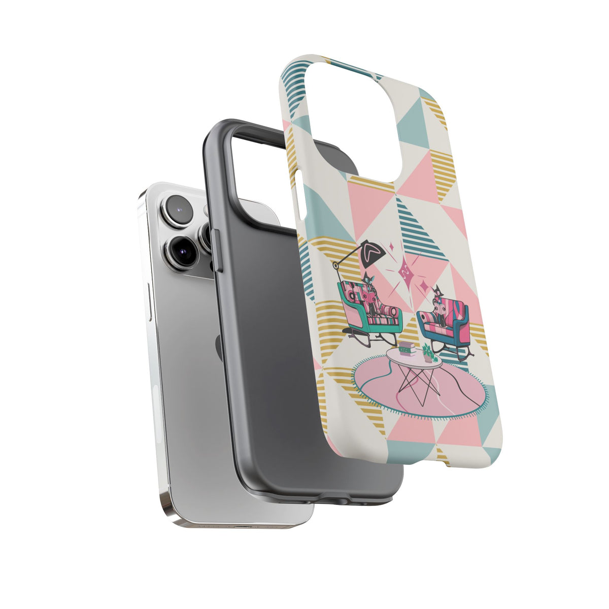 Atomic Cats Reading, Book Talk, Book Lover, Retro Chic Phone Case with Retro Vibe - Cozy Living Room Design