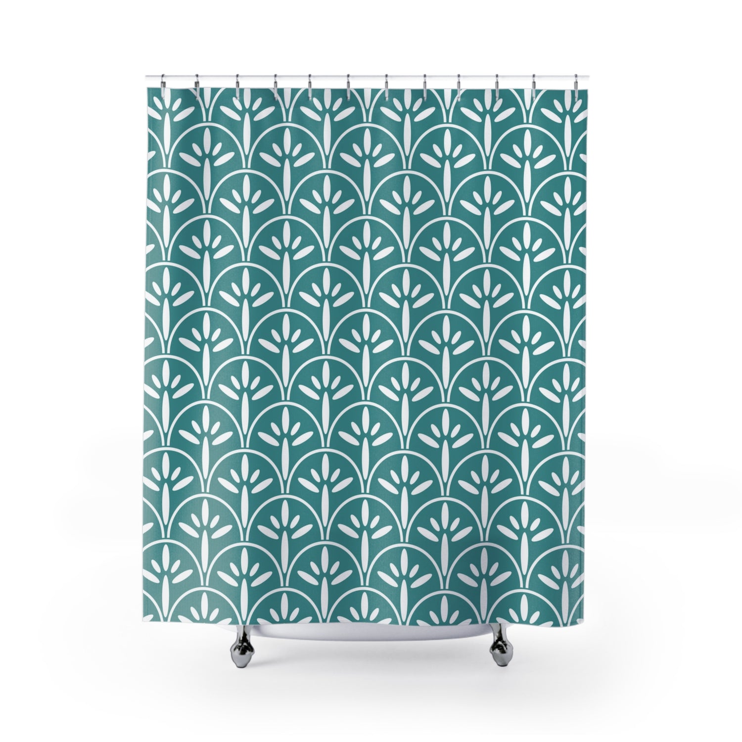Art Deco Blue Elegant Botanical Shower Curtain – Stylish Home Decor for Relaxing Bathrooms - Mid Century Modern Gal