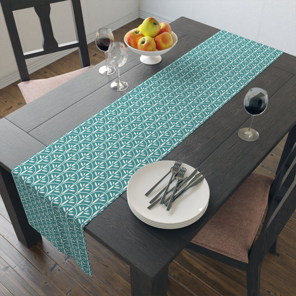Art Deco Aqua Blue Floral Modern Runner