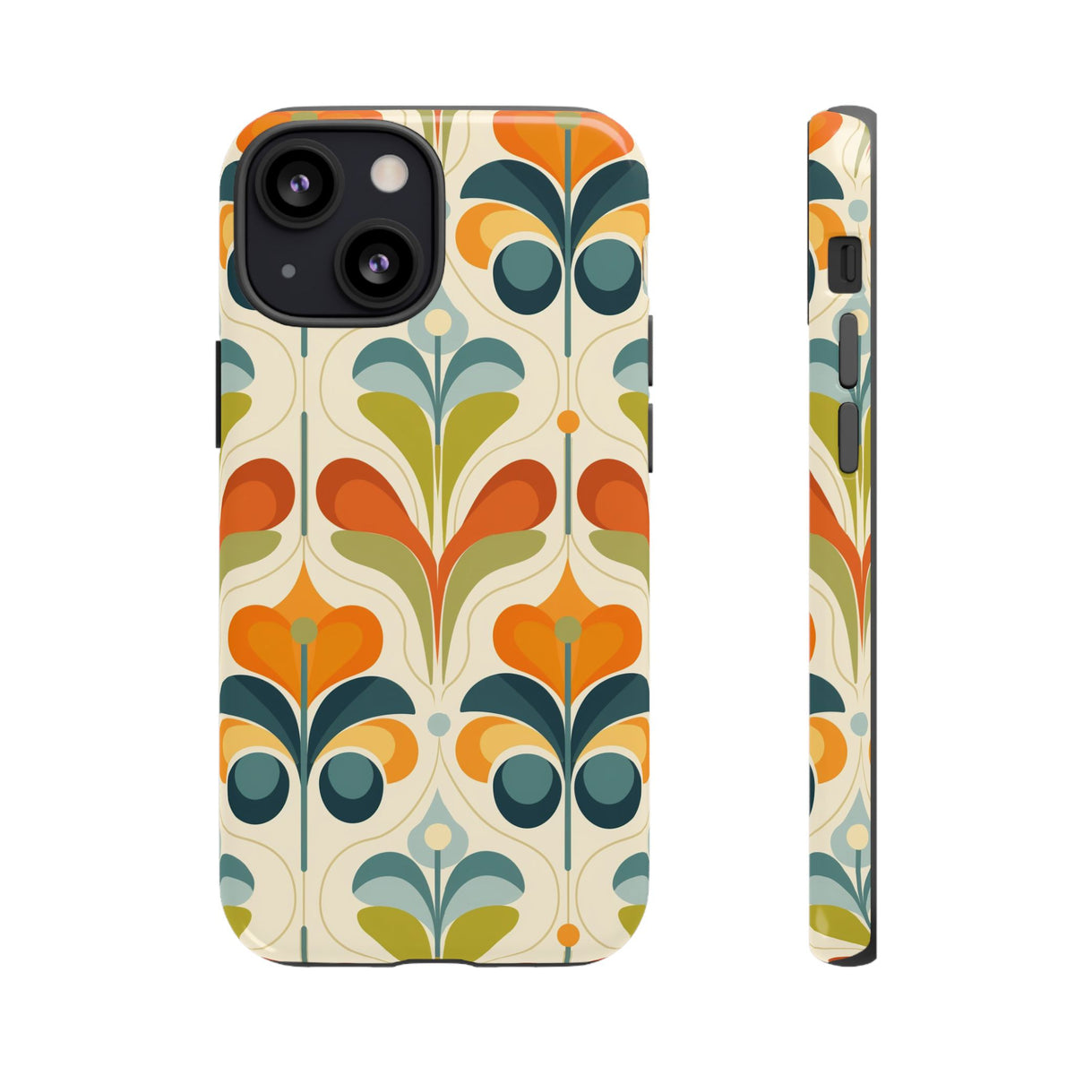 Mid Century Modern Scandinavian Floral, Orange Blue Green Tough Phone Case