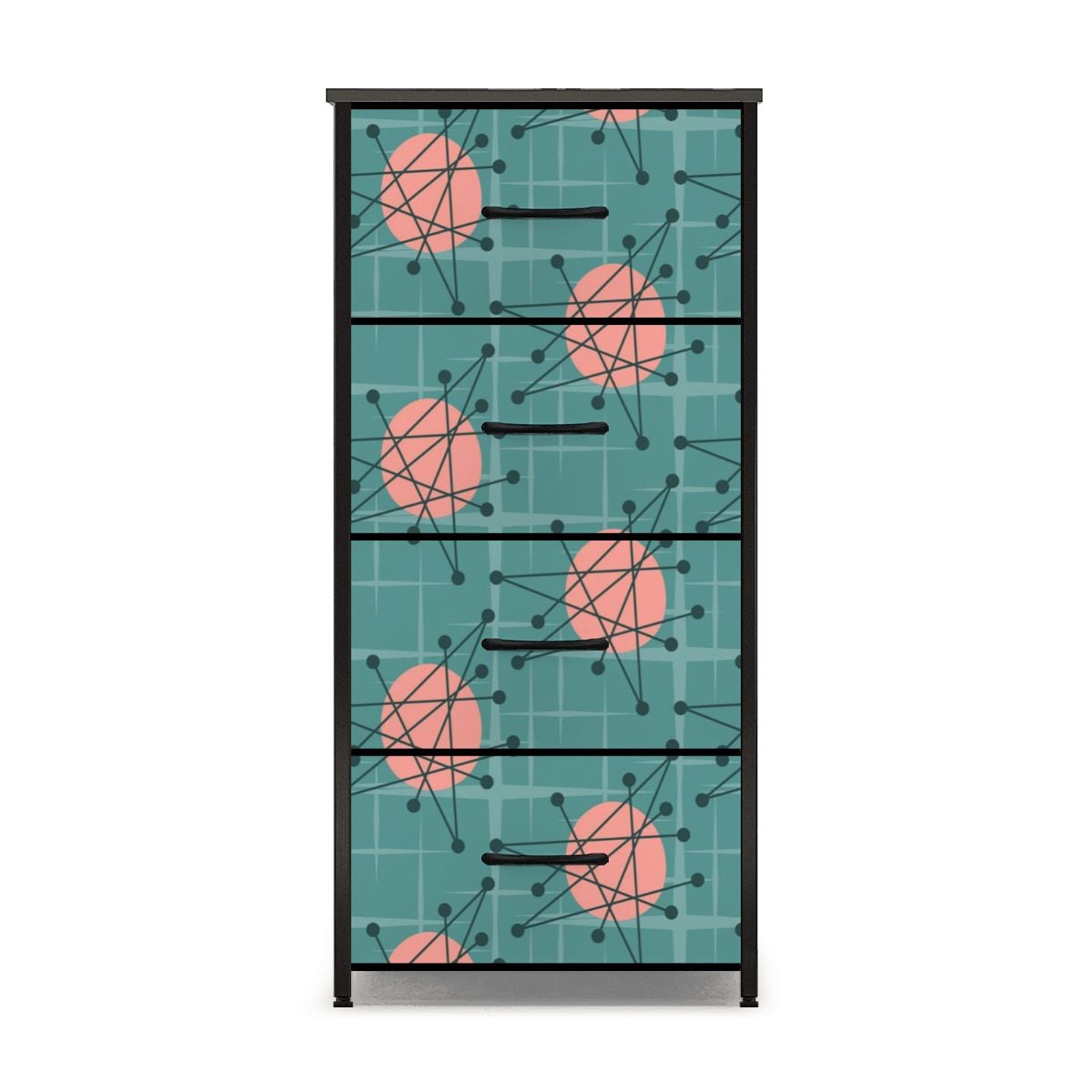 Mid Century Modern Atomic Starburst Teal Pink 4-Drawer Dresser - Mid Century Modern Gal