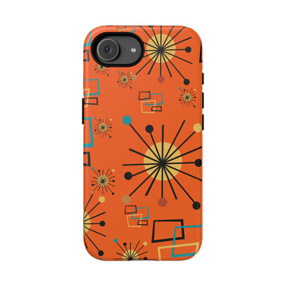 Mid Century Modern Sinatra Orange, Starburst, Geometric Funky Fun Tough Phone Case