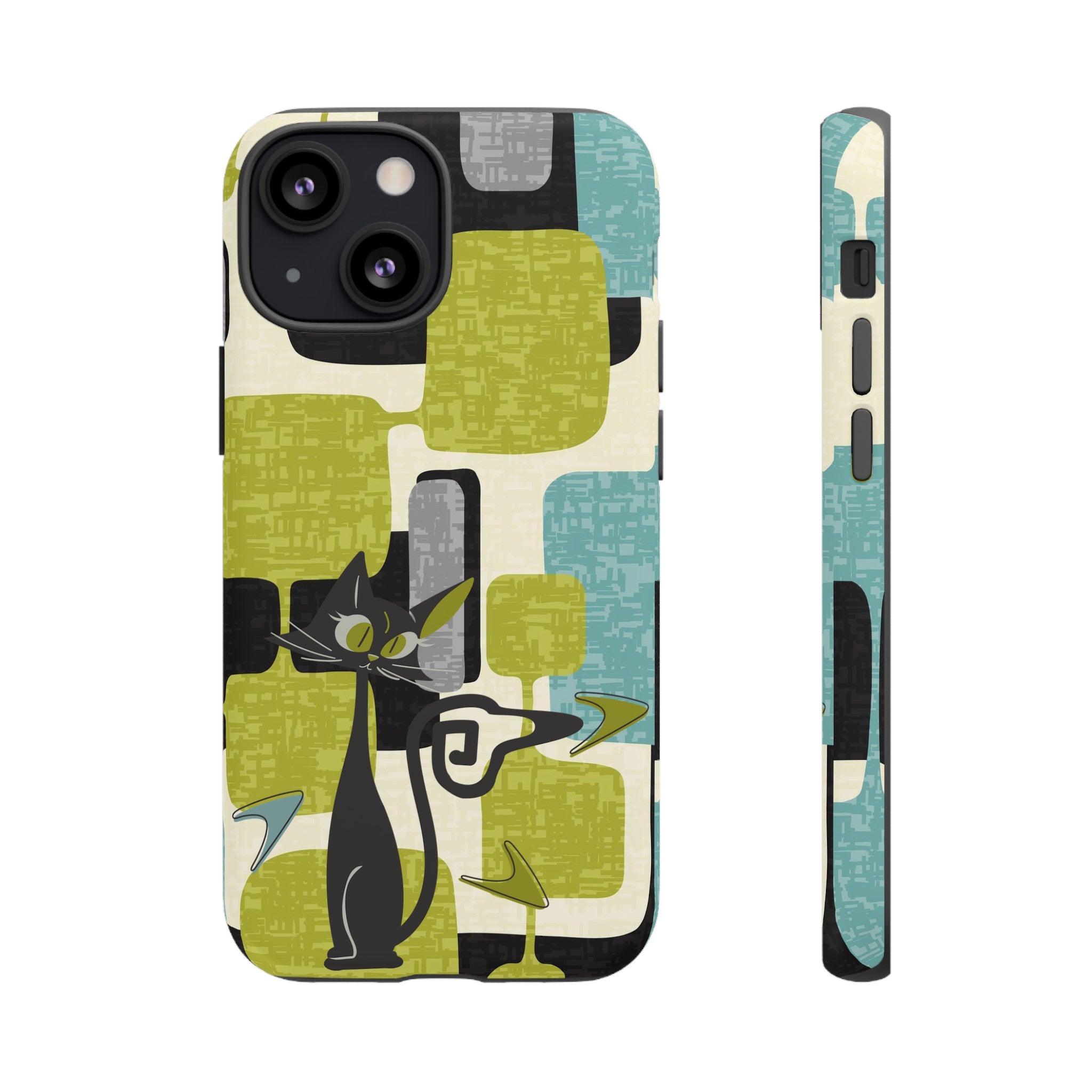 Mid Century Modern Geometric Kitschy Cat, Boomerang Retro Smart Phone Tough Cases