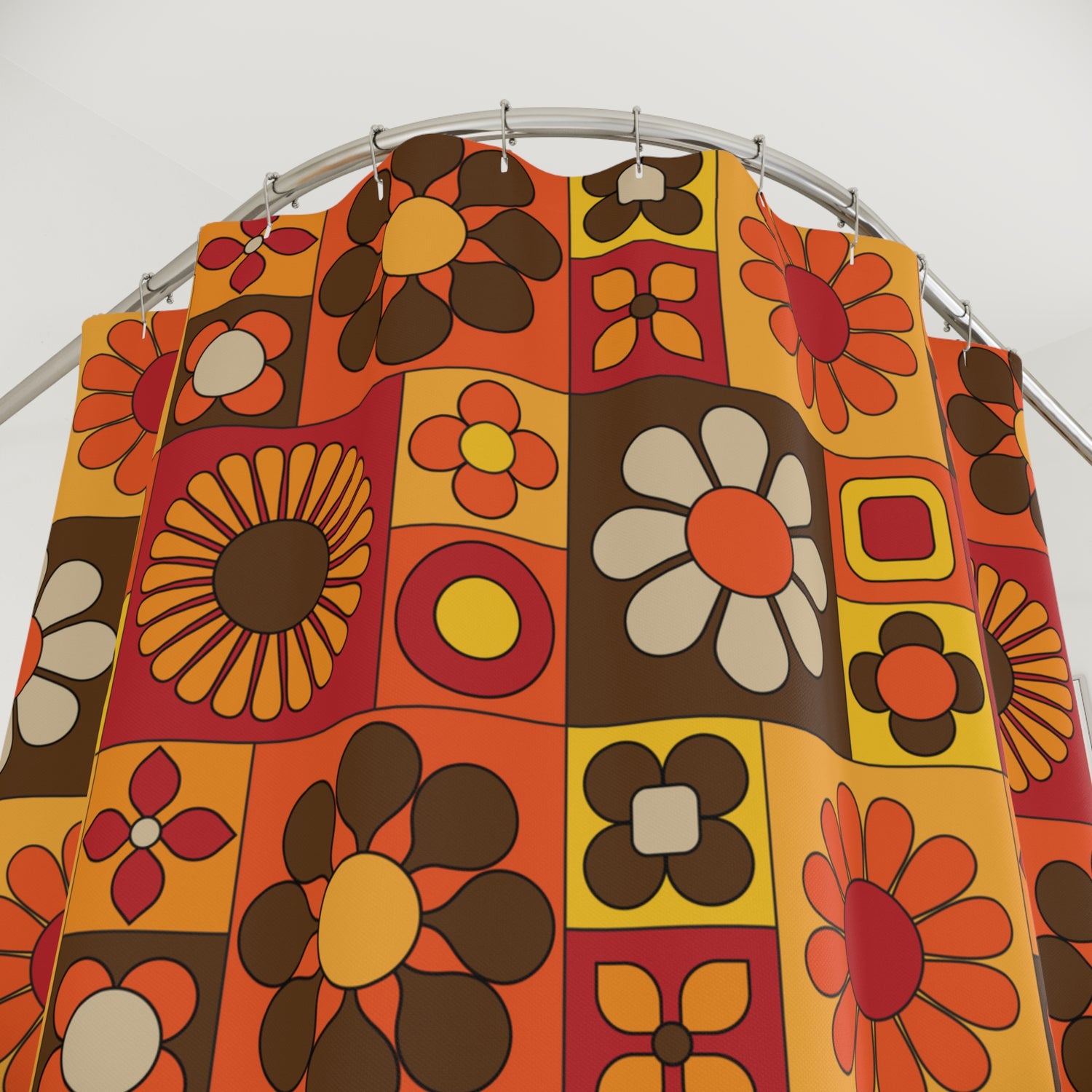 Retro Floral Shower Curtain | 70s Flower Power Vintage-inspired Bathroom Decor - Mid Century Modern Gal