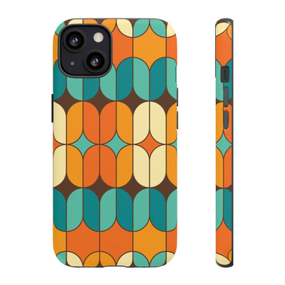 Mid Century Modern Orange, Teal Geometric Mod Designed Tough Phone Case