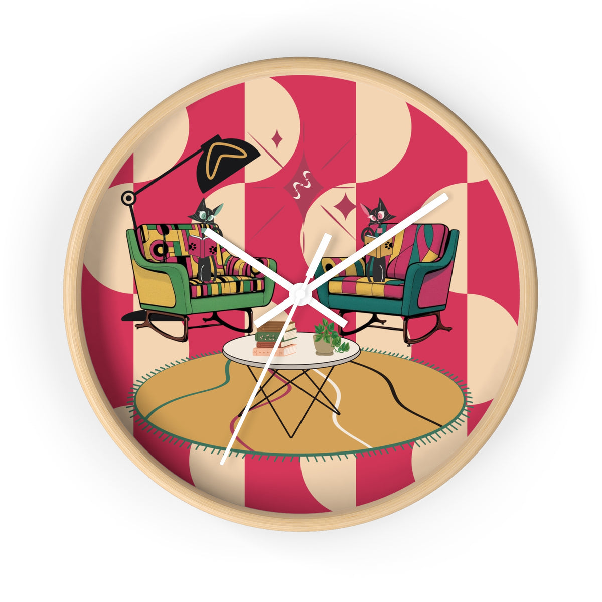 Mid Century Modern Wall Clock  Book Lovers, Book Club Gal, Kitschy Mod Cozy Living Room Decor, Vintage Style Clock - Mid Century Modern Gal