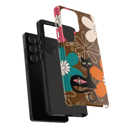 Atomic Cat Retro 70s Vibe Flower Power Tough Cases: Cute Floral and Cat Phone Case for Cat Lovers
