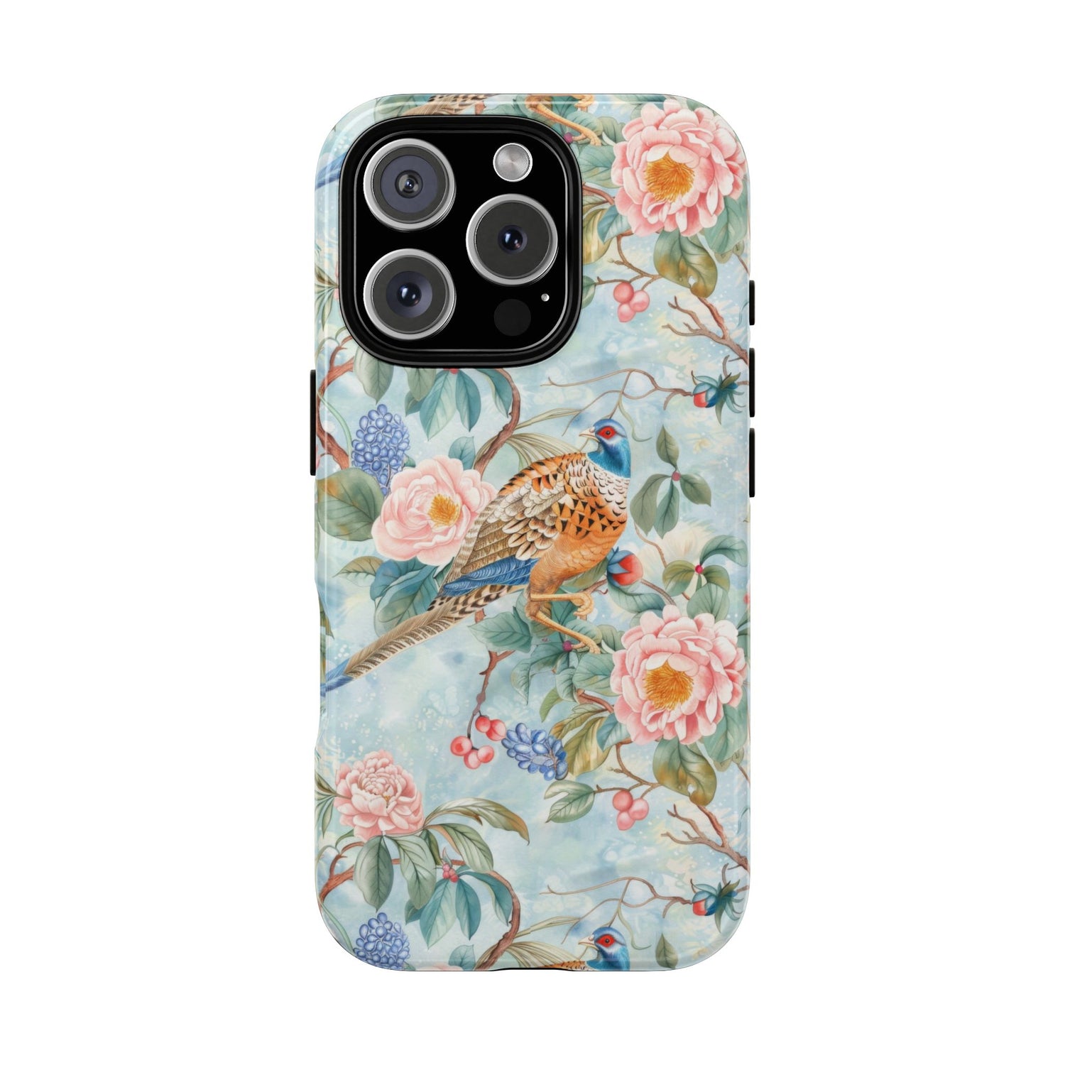 Chinoiserie Designed Floral Pheasant Phone Case with Bird Design