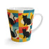 Pop Art Black Atomic Cat, Red Blue Yellow, Latte Mug - Mid Century Modern Gal
