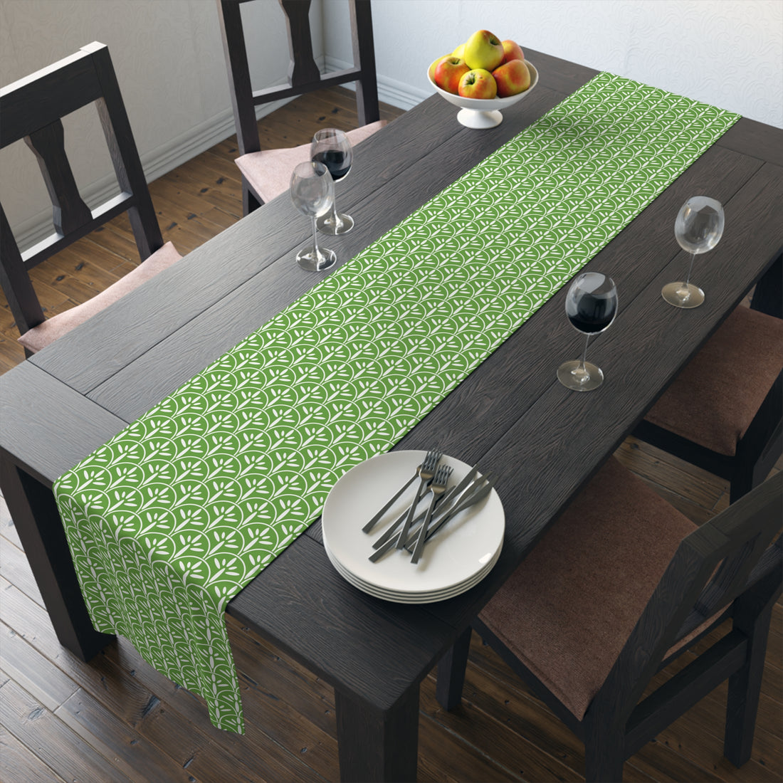 Art Deco Elegant Green Leaf Mid Mod Table Runner - Mid Century Modern Gal