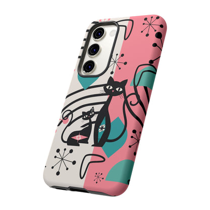 Mid Mod Atomic Cat Boomerang Starburst, Pink, Black Kitschy Stylish Cat Phone Case: Modern Design for Cat Lovers