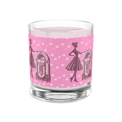 50s Retro Gal  Pink Jukebox Rocks Glass – 10oz Cocktail Glass for Vintage Lovers - Mid Century Modern Gal