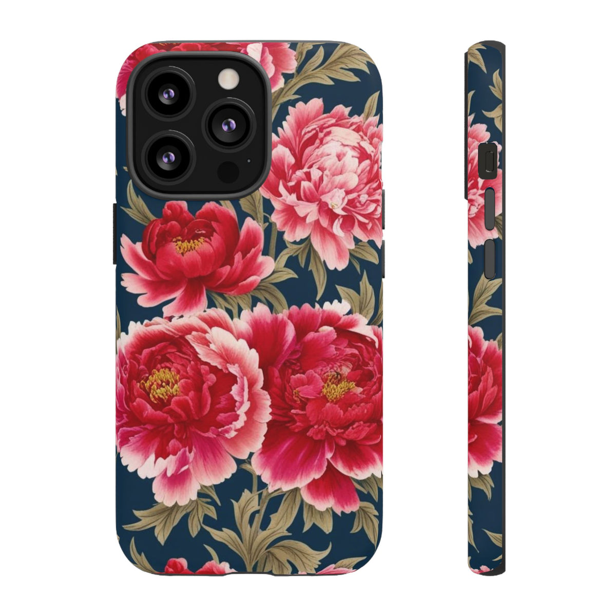 Chinoiserie Royal Blue Pink, Red Roses And Peony Floral Tough Phone Case