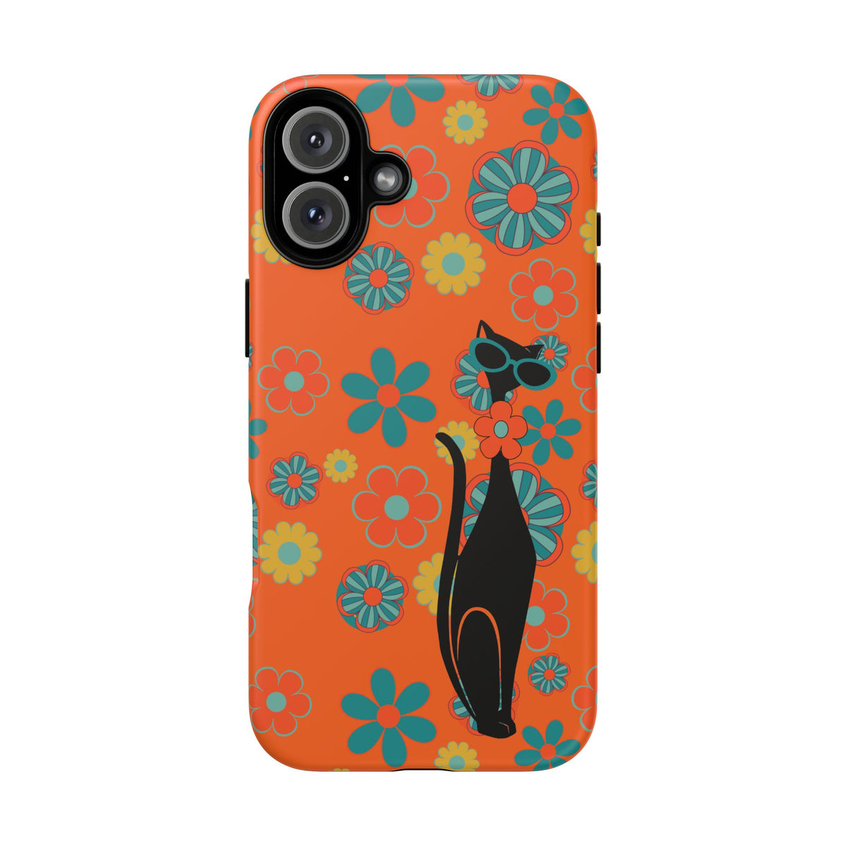 Flower Power, Retro Groovy Atomic Cat, Hipster Style Orange Samsung Galaxy and Google Pixel Tough Cases