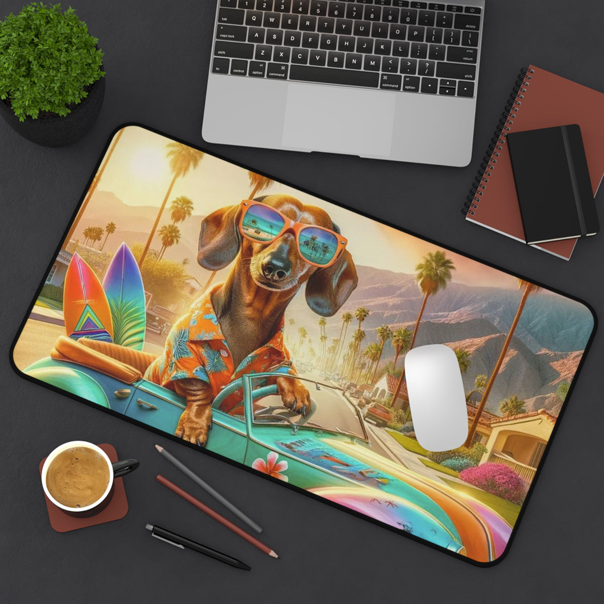 Doxie Dog Mod MCM Palm Spring California Dreaming Desk Mat - Mid Century Modern Gal