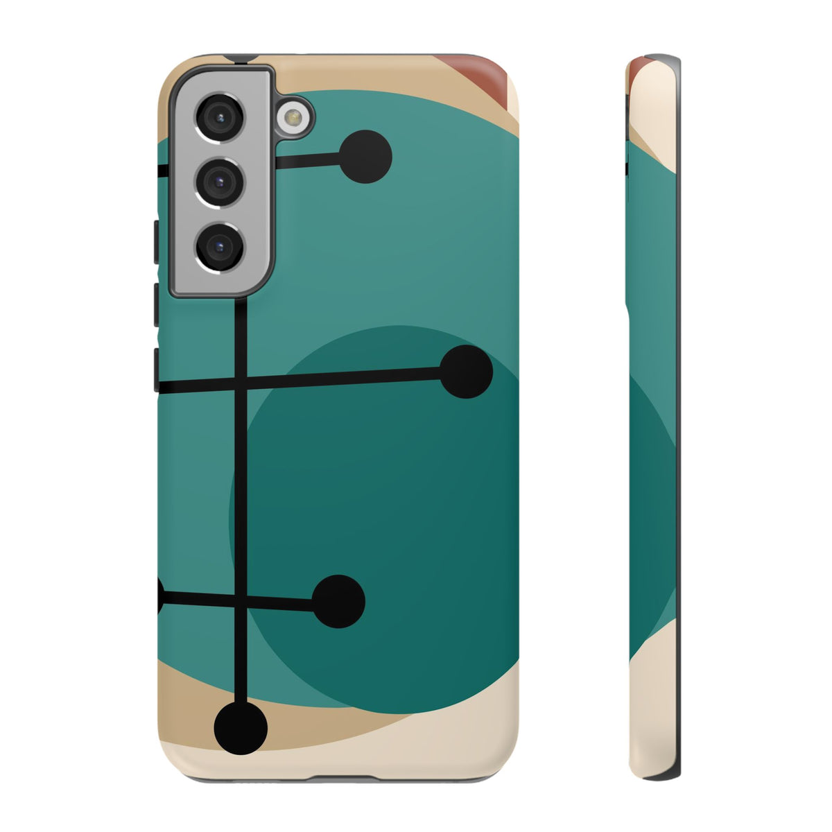Mid Century Mod, Geometric, Retro Beige Teal Blue, Smart Phones Tough Phone Cases