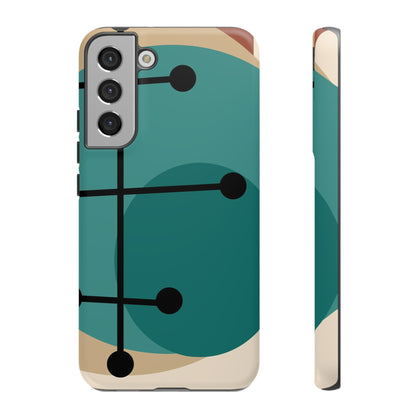 Mid Century Mod, Geometric, Retro Beige Teal Blue, Smart Phones Tough Phone Cases