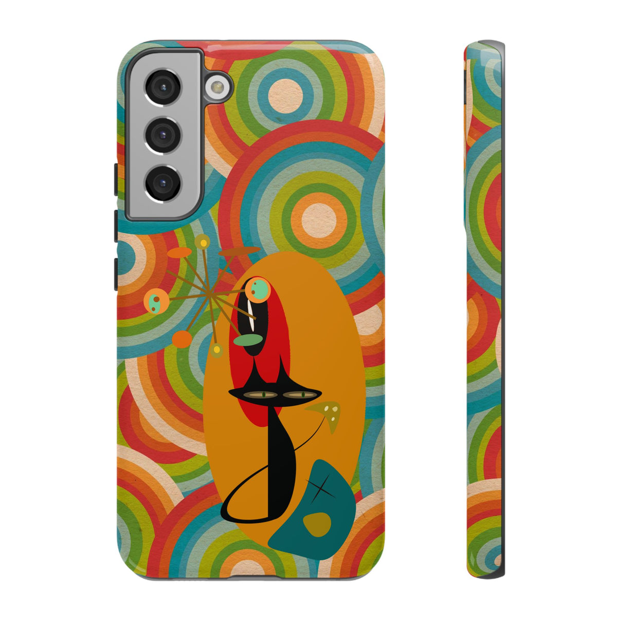 Atomic Cat, Retro 70's Pattern, MCM Smart Phone Tough Phone Case - Mid Century Modern Gal