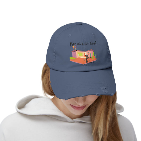 Palm Springs California Modernism Sun Hat, Retro Vibes Distressed Cap - Unisex Snapback Hat with Funny Quote