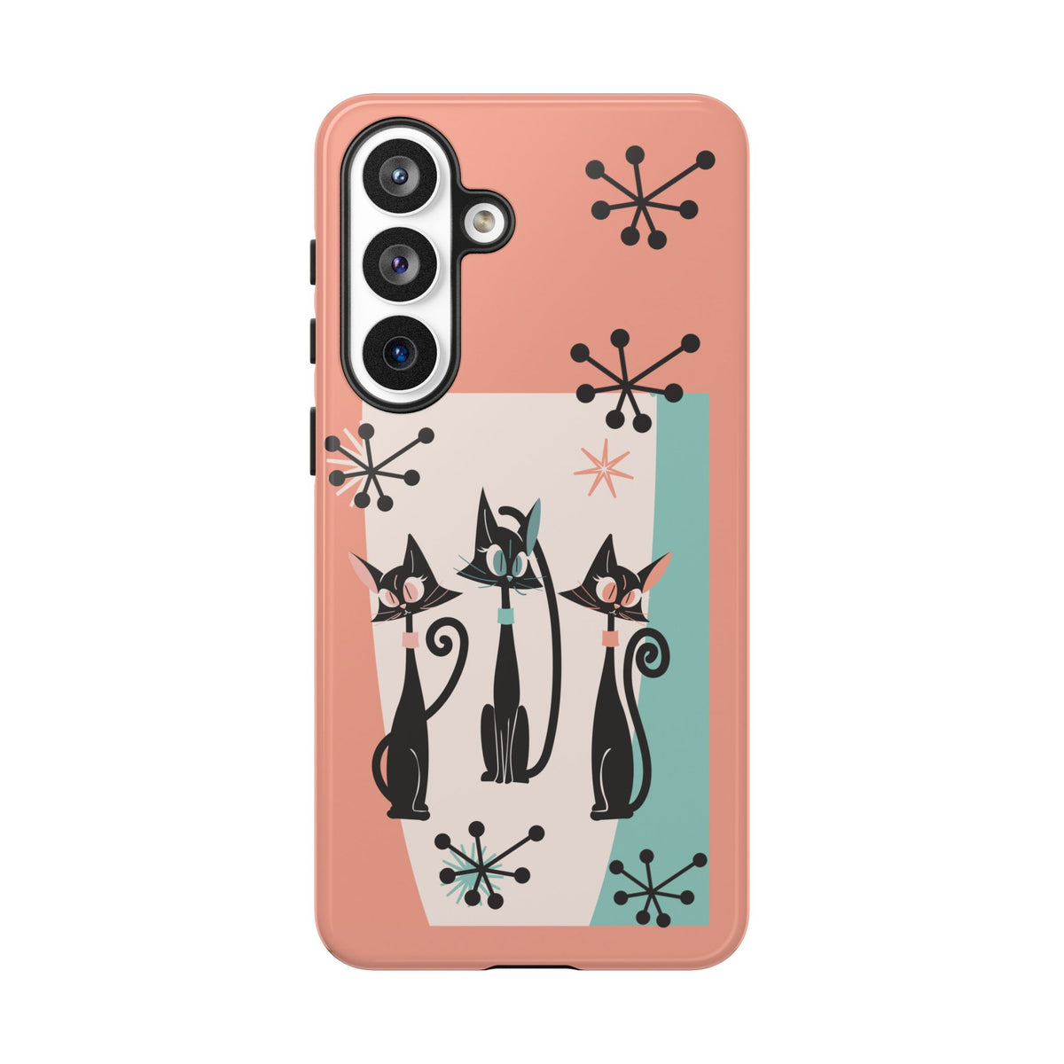 Atomic Cat Mid Mod Coral Aqua Blue Starburst Kitschy Fun Chic Samsung, Smart Phones Tough Cases