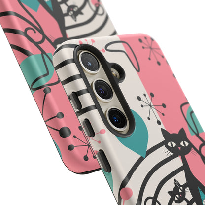 Mid Mod Atomic Cat Boomerang Starburst, Pink, Black Kitschy Stylish Cat Phone Case: Modern Design for Cat Lovers