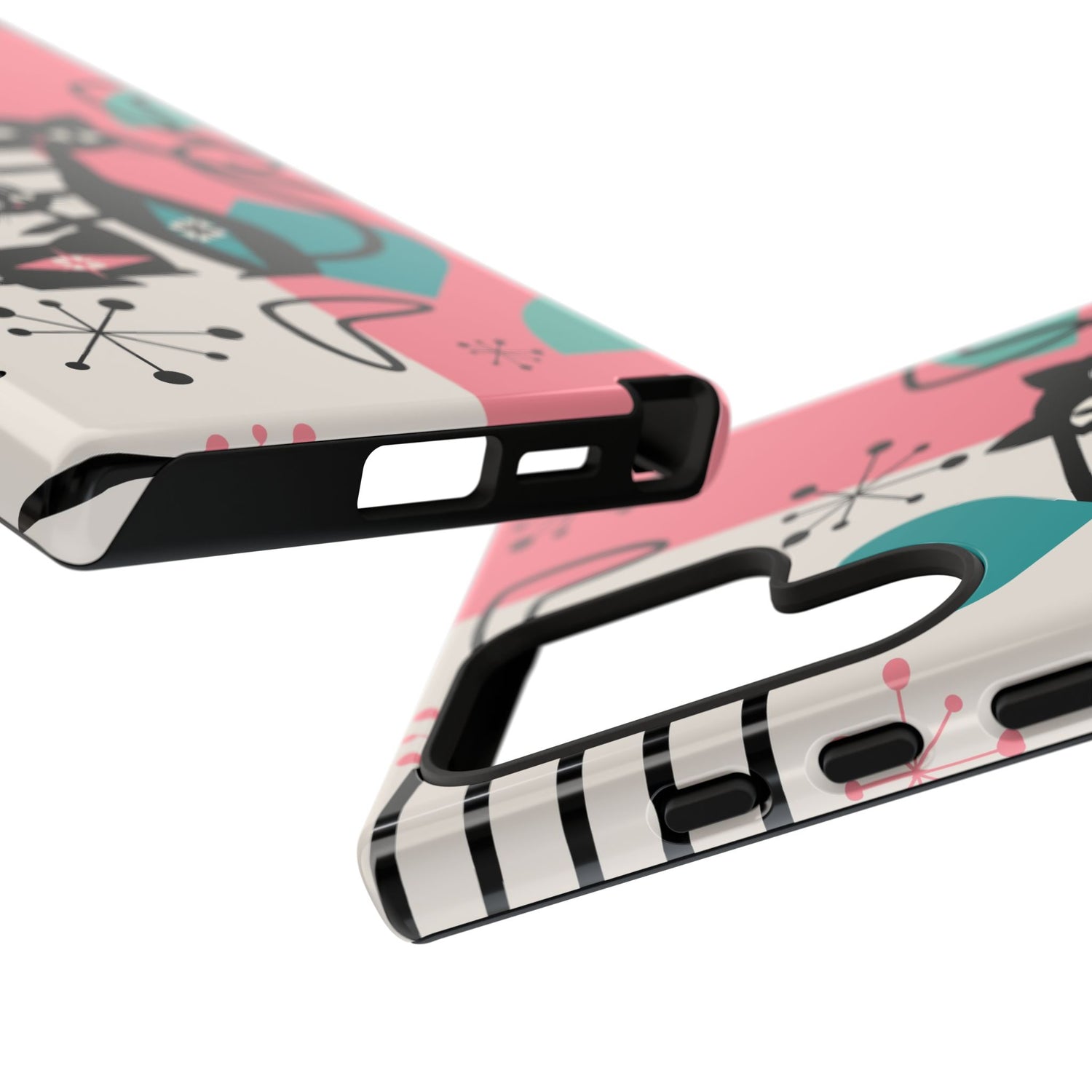 Mid Mod Atomic Cat Boomerang Starburst, Pink, Black Kitschy Stylish Cat Phone Case: Modern Design for Cat Lovers