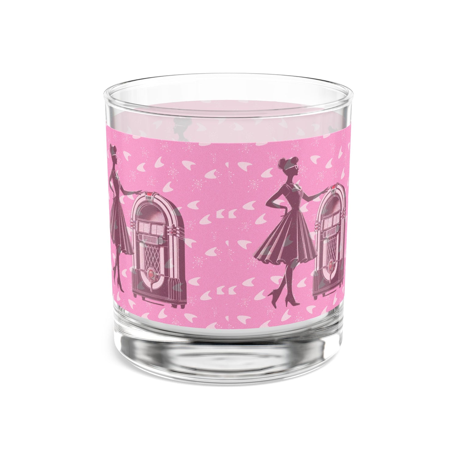 50s Retro Gal  Pink Jukebox Rocks Glass – 10oz Cocktail Glass for Vintage Lovers - Mid Century Modern Gal