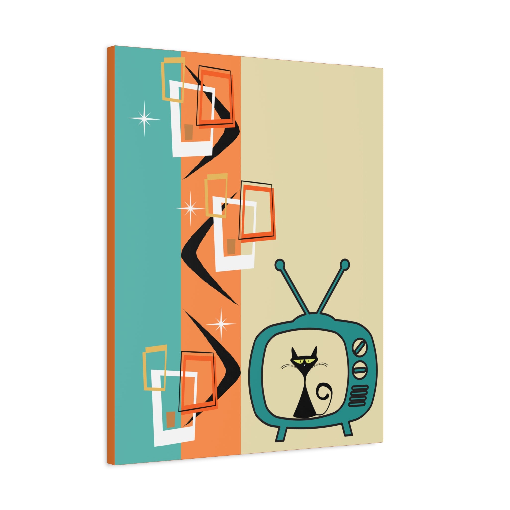 Atomic Cat Retro Kitschy Cute Boomerang Starburst Mid Mod Canvas Gallery Wraps - Mid Century Modern Gal