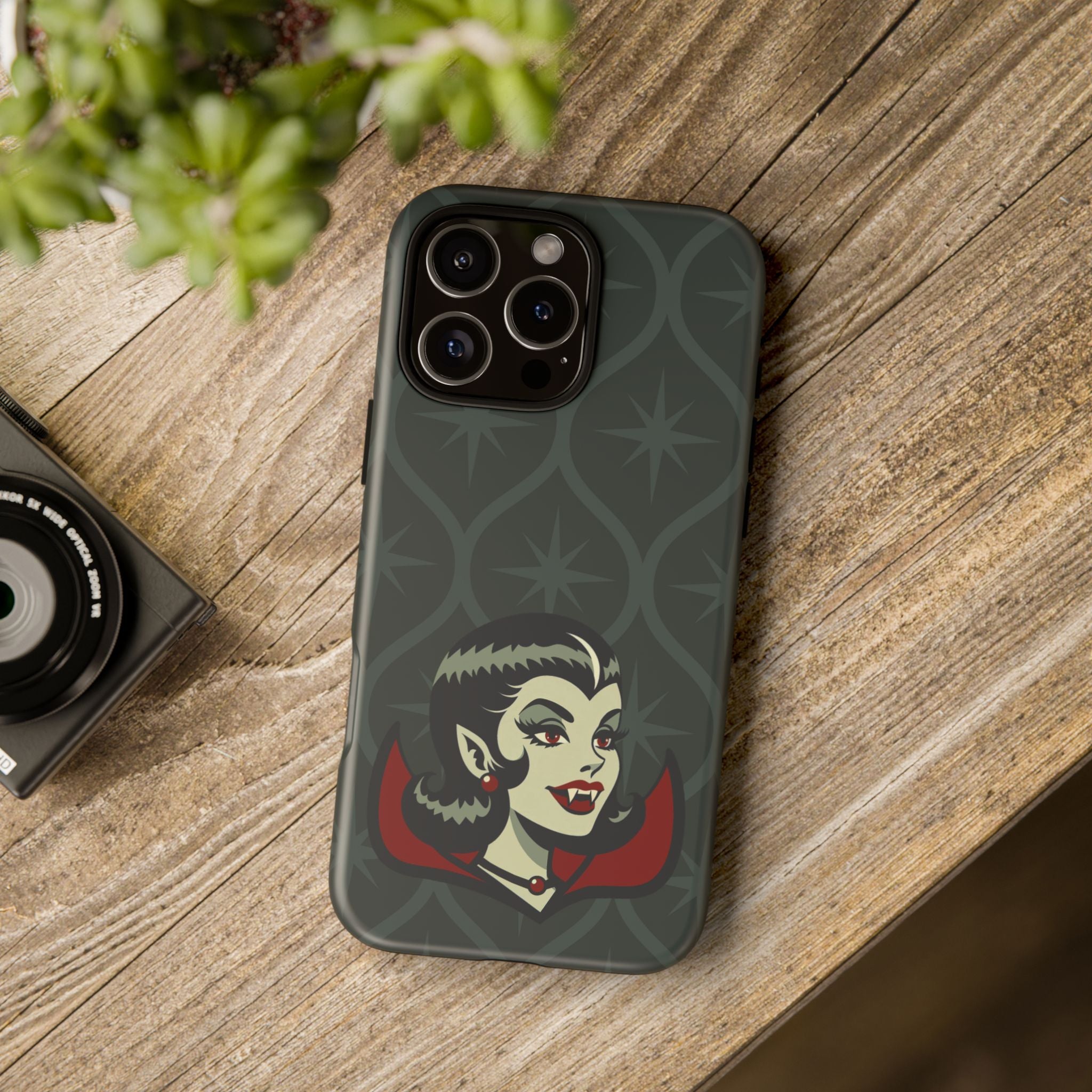 Vampire Dracula Girl Halloween Goth Horror Buff MCM Green Tough Phone Case