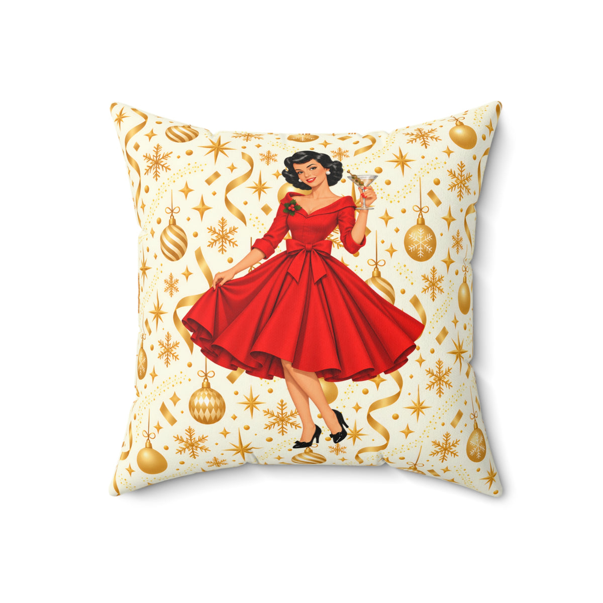 Mid Century Modern Christmas Martini Gal Pillow Insert and Cover