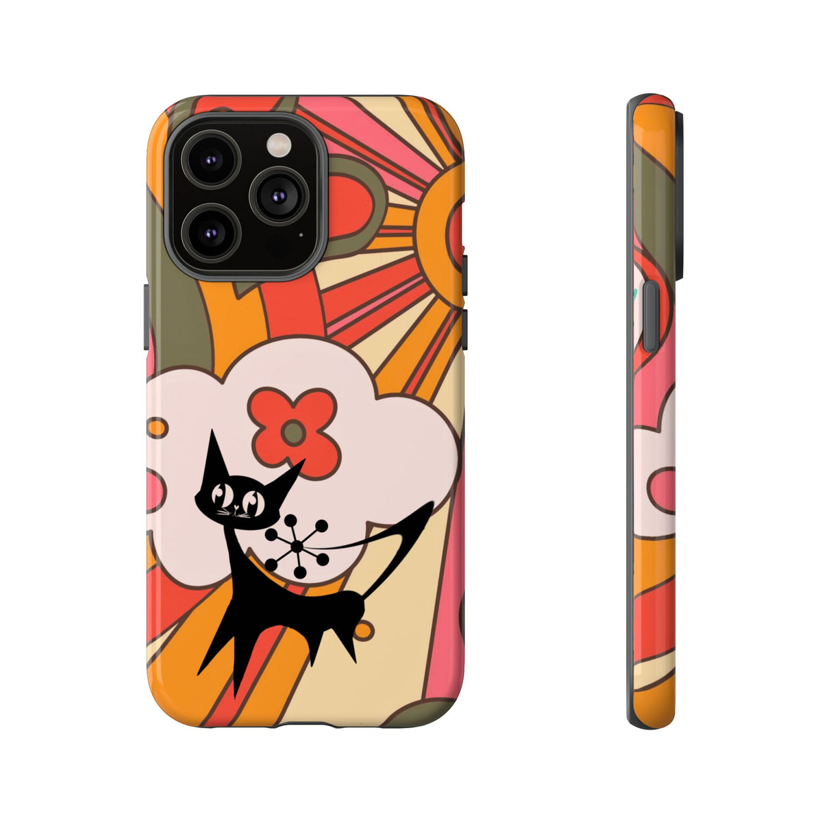 Atomic Cat, Retro Sunburst, Groovy Mod Smart Phone Tough Phone Cases - Mid Century Modern Gal
