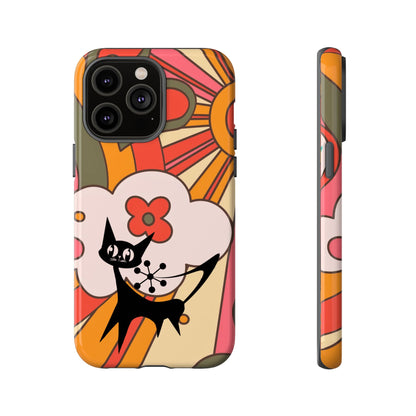 Atomic Cat, Retro Sunburst, Groovy Mod Smart Phone Tough Phone Cases - Mid Century Modern Gal