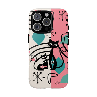 Mid Mod Atomic Cat Boomerang Starburst, Pink, Black Kitschy Stylish Cat Phone Case: Modern Design for Cat Lovers