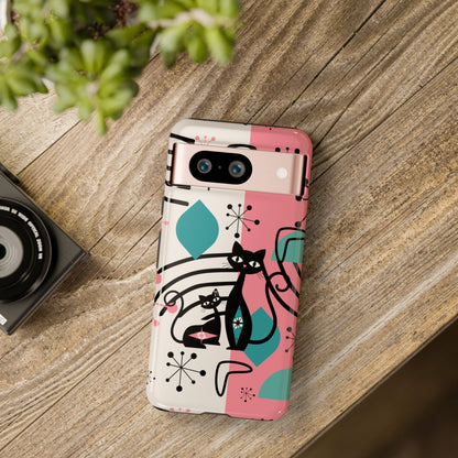 Mid Mod Atomic Cat Boomerang Starburst, Pink, Black Kitschy Stylish Cat Phone Case: Modern Design for Cat Lovers
