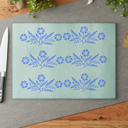 Blue Cornflower Kitschy Kitchen Coriningware Inspired Glass Cutting Board