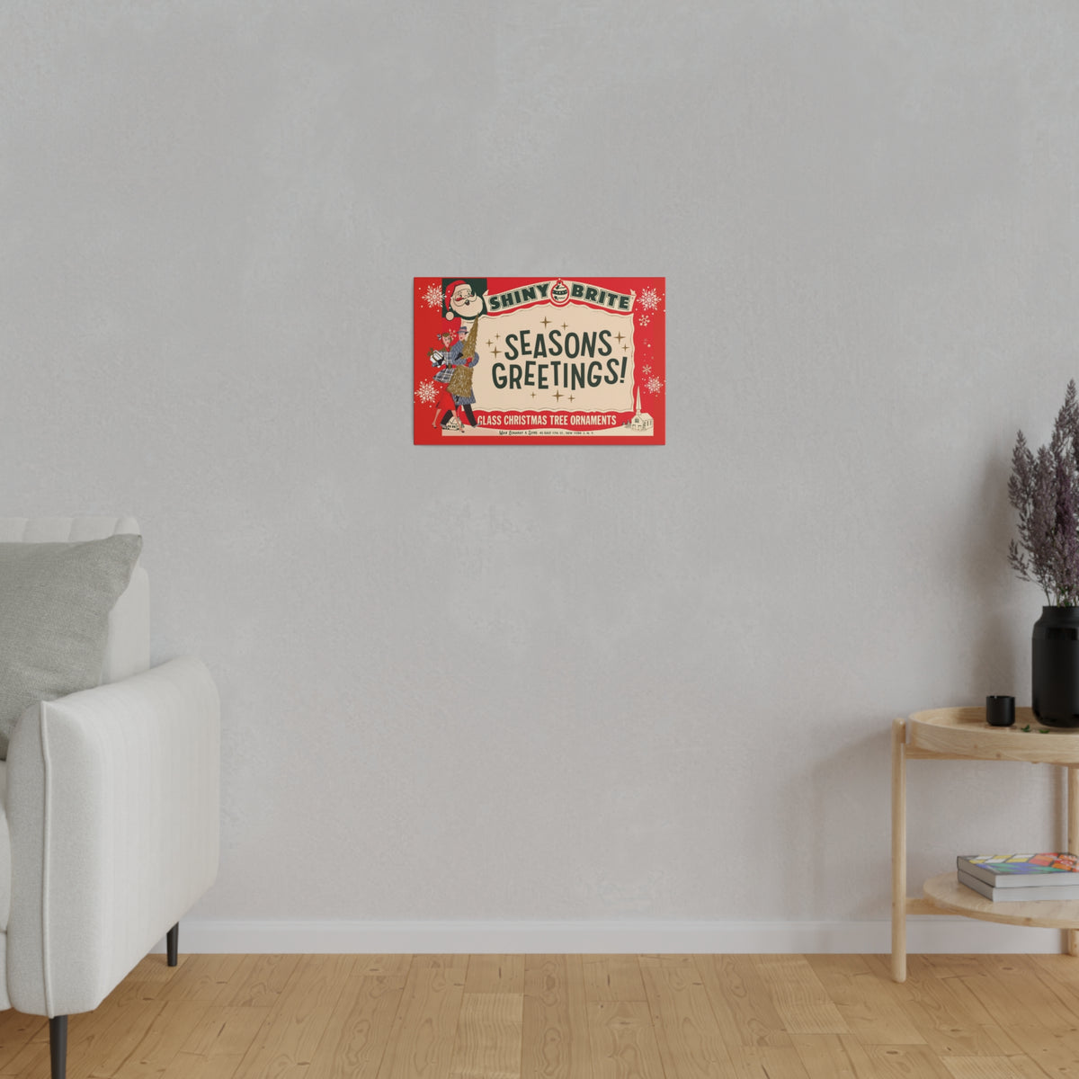Shiny Brite Vintage Ad, Mid Century Modern Kitschy Christmas Deocr Matte Canvas - Mid Century Modern Gal