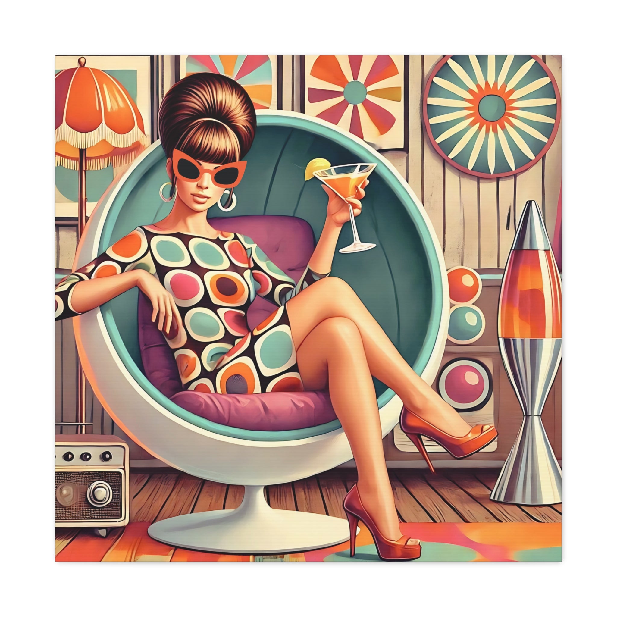 60s Mod Gal, Retro Chic Canvas Gallery Wrap - Vintage Lounge Art Print - Mid Century Modern Gal