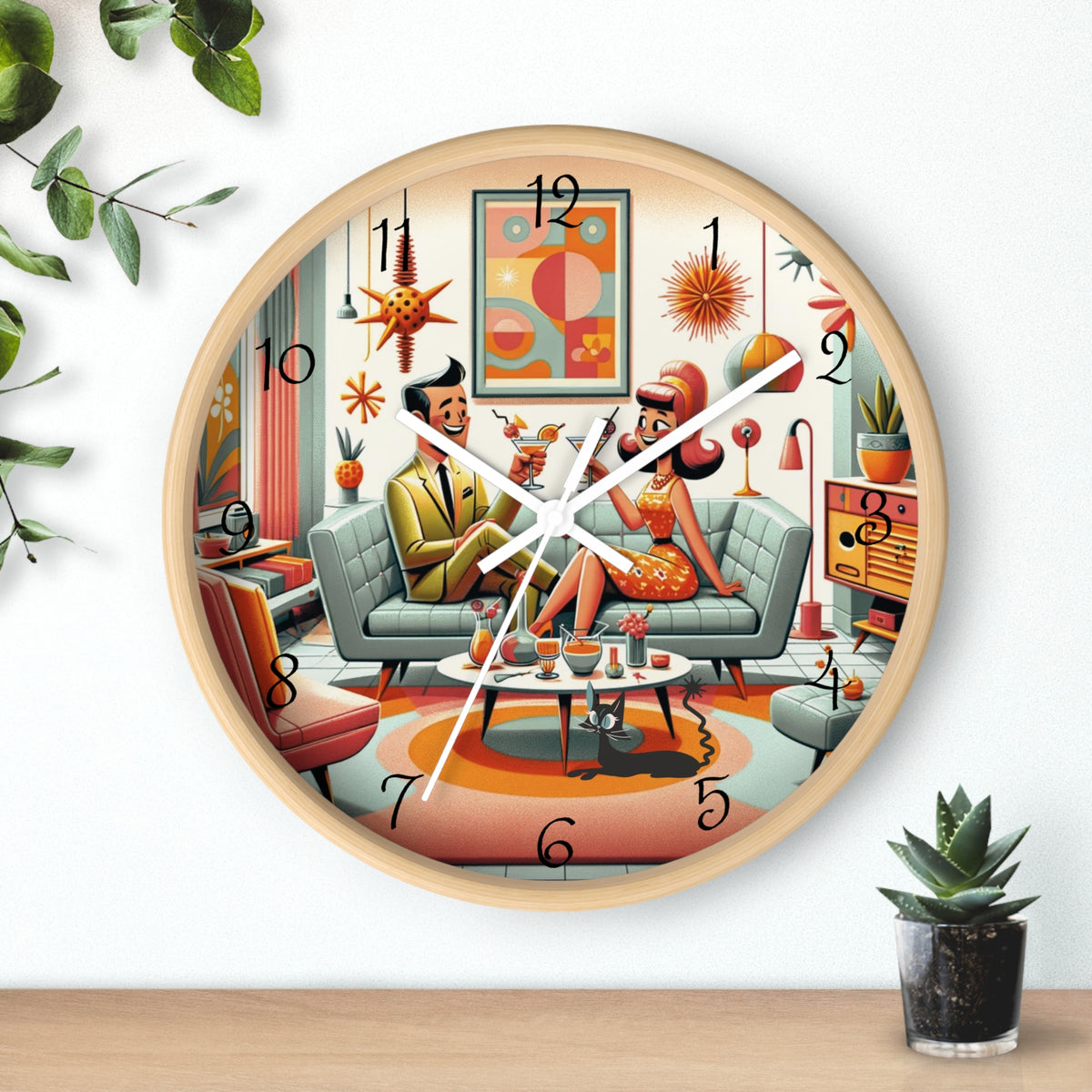Mid Century Modern Kitschy Quirky Mod Couple, Fun Retro Wall Clock - Mid Century Modern Gal