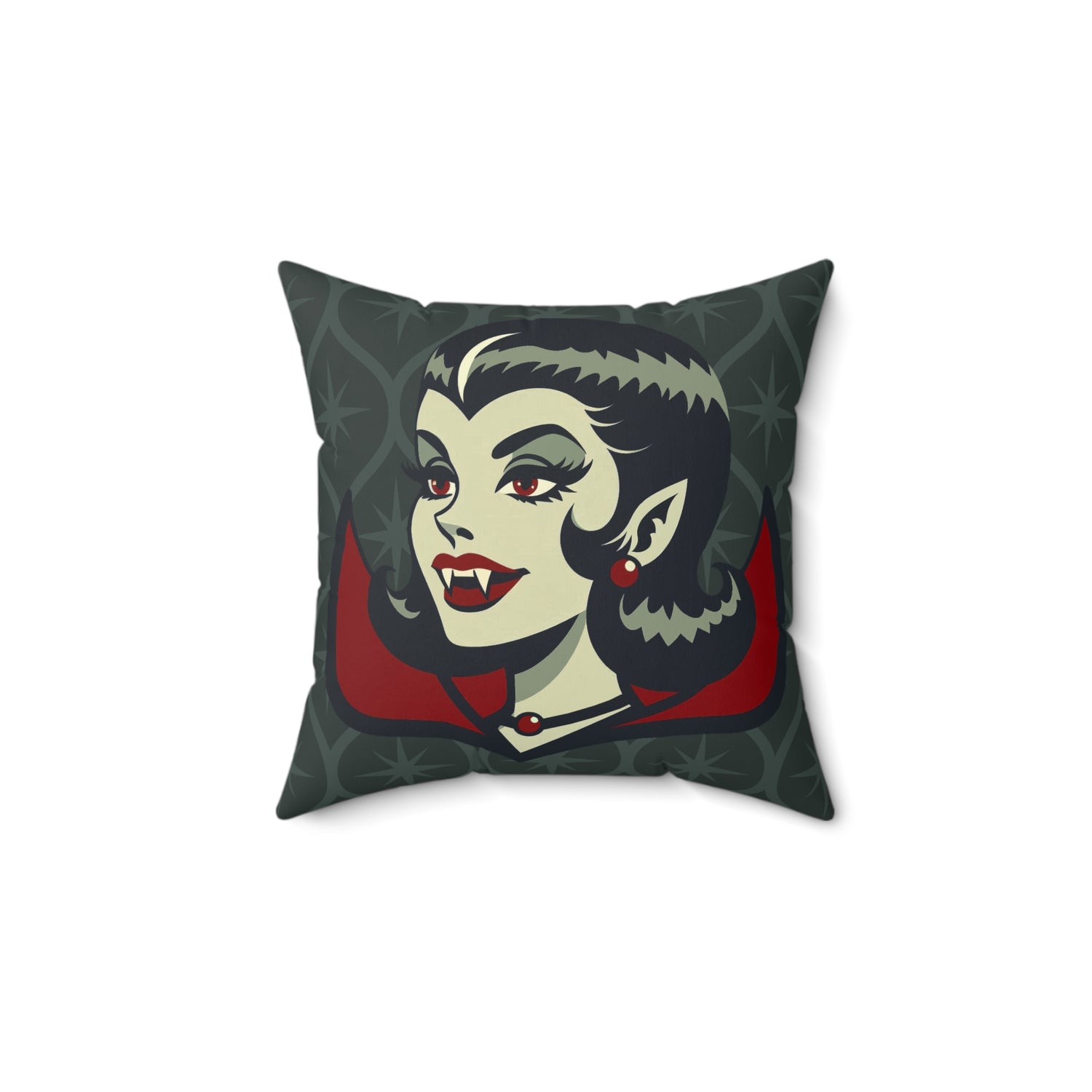 Vampire Dracula Girl Halloween Goth Horror Buff MCM Green Pillow Cover and Insert - Mid Century Modern Gal
