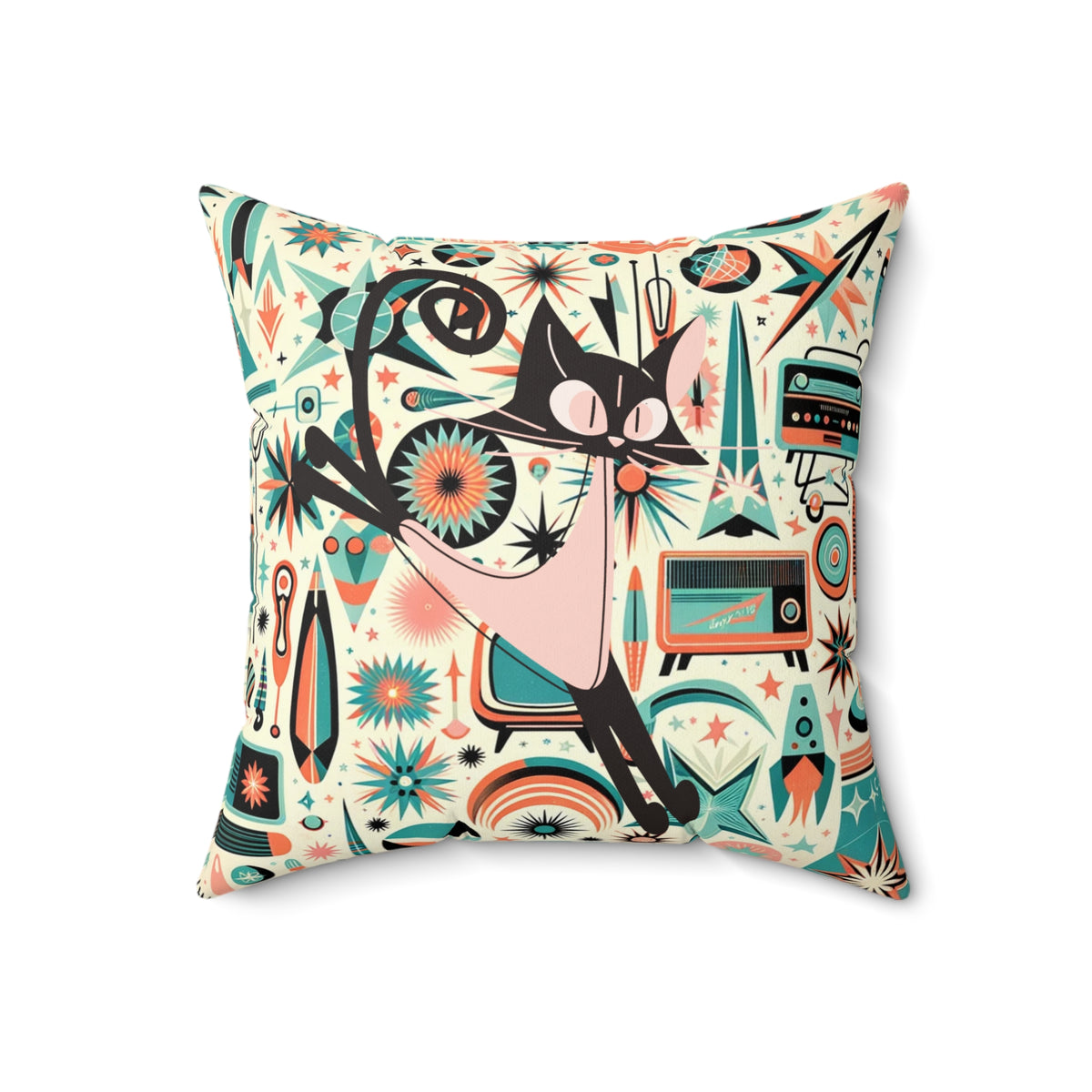 Mid Century Modern Atomic Cat, Retro Pillow And Insert - Mid Century Modern Gal