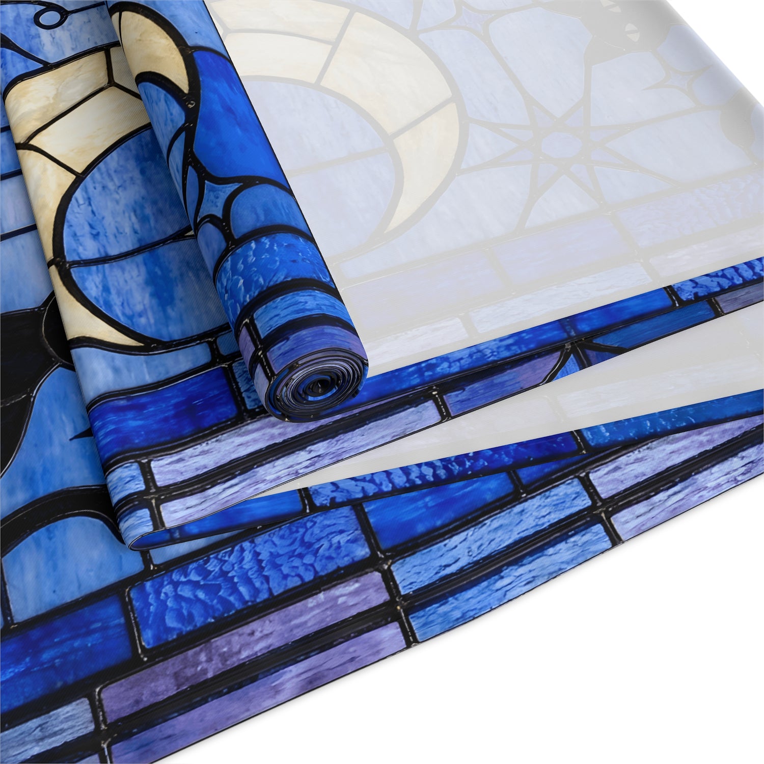 Halloween Stained Glass Style Night Sky Black Cat Table Runner