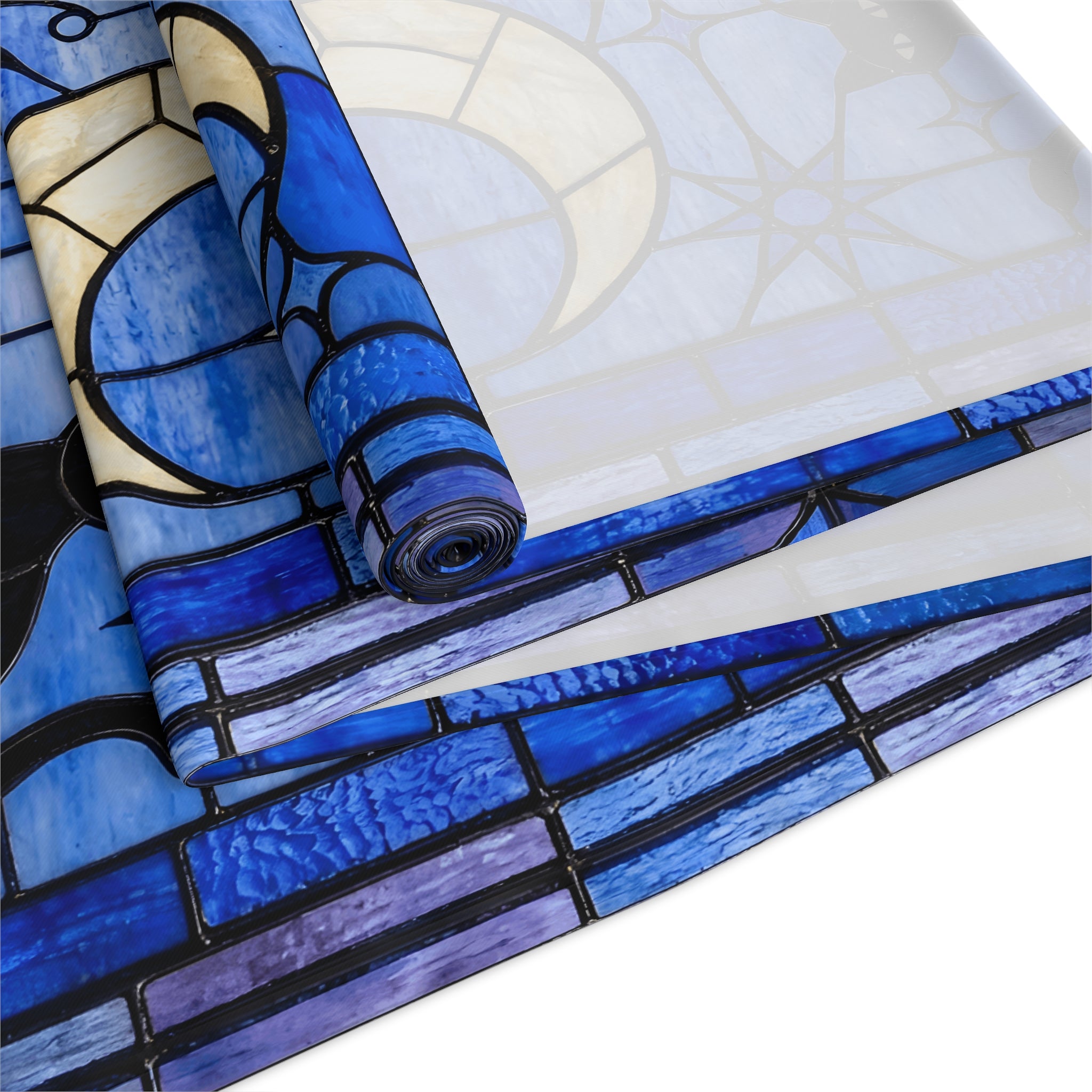 Halloween Stained Glass Style Night Sky Black Cat Table Runner