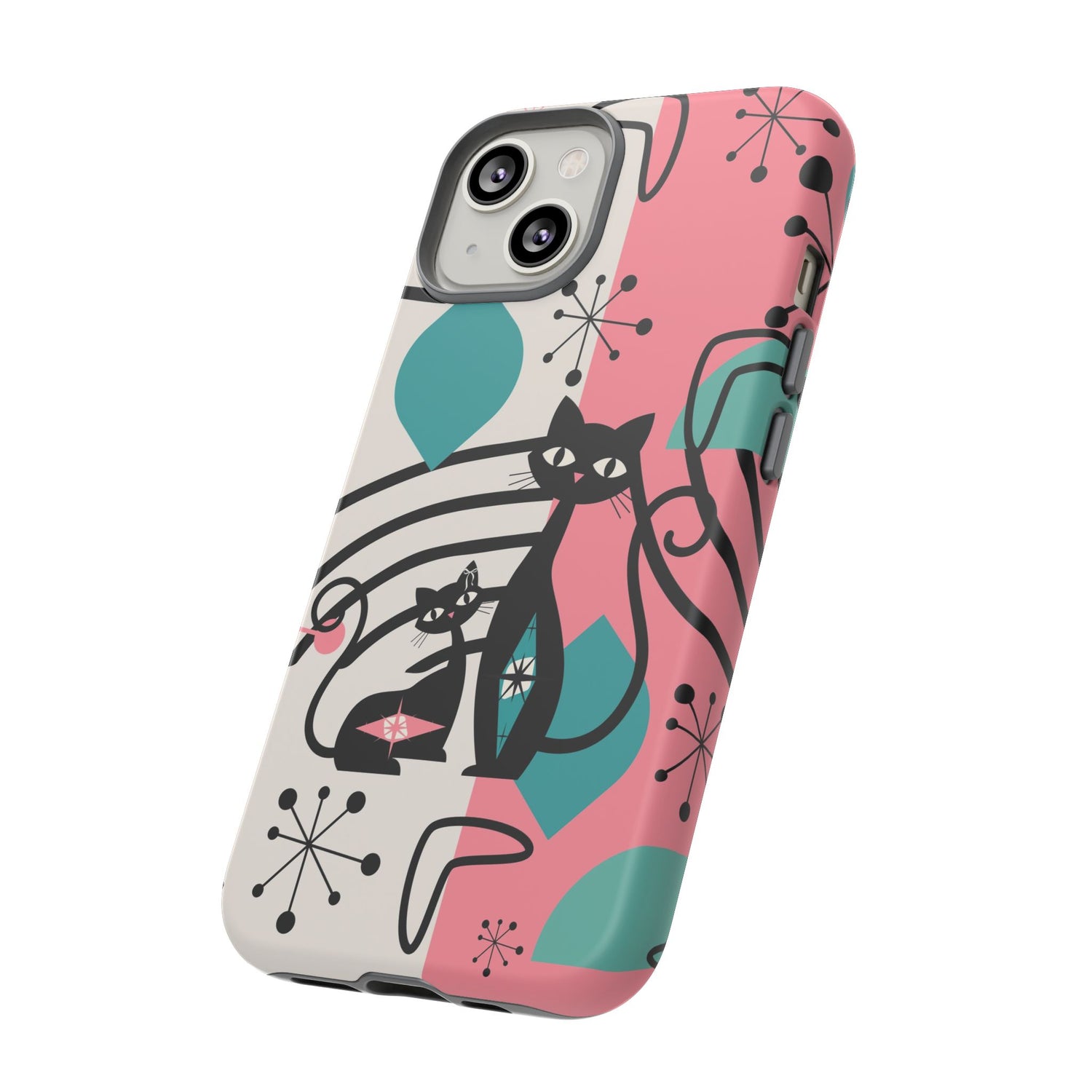 Mid Mod Atomic Cat Boomerang Starburst, Pink, Black Kitschy Stylish Cat Phone Case: Modern Design for Cat Lovers