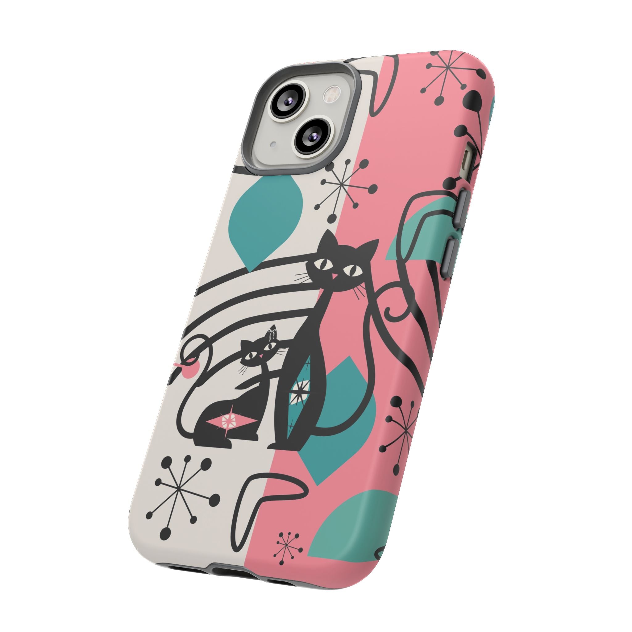 Mid Mod Atomic Cat Boomerang Starburst, Pink, Black Kitschy Stylish Cat Phone Case: Modern Design for Cat Lovers