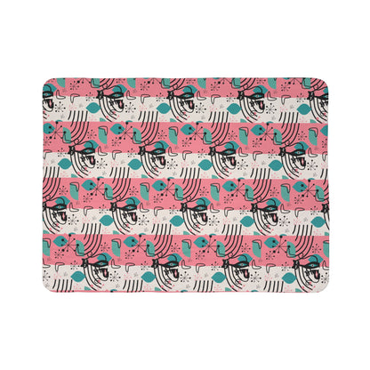 Mid-Century Modern Atomic Cat Pink Teal Retro Cat Fleece Sherpa Blanket - Cozy &amp; Stylish - Mid Century Modern Gal