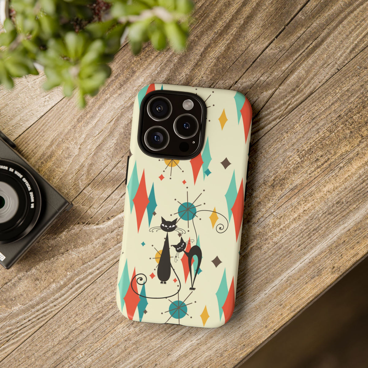 Atomic Kitty Cat, Mid Mod Franciscan Pattern, Kitsch Tough Phone Cases
