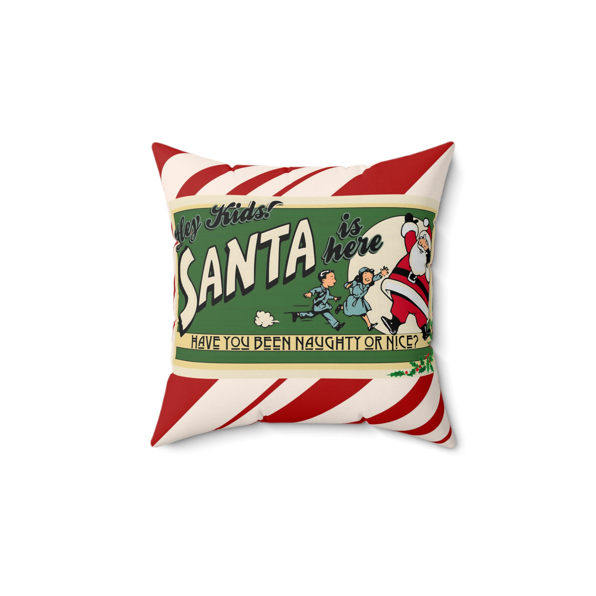 Santa Claus Vintage 50s Ad, Kitschy Holiday Candycane Pillow And Insert - Mid Century Modern Gal