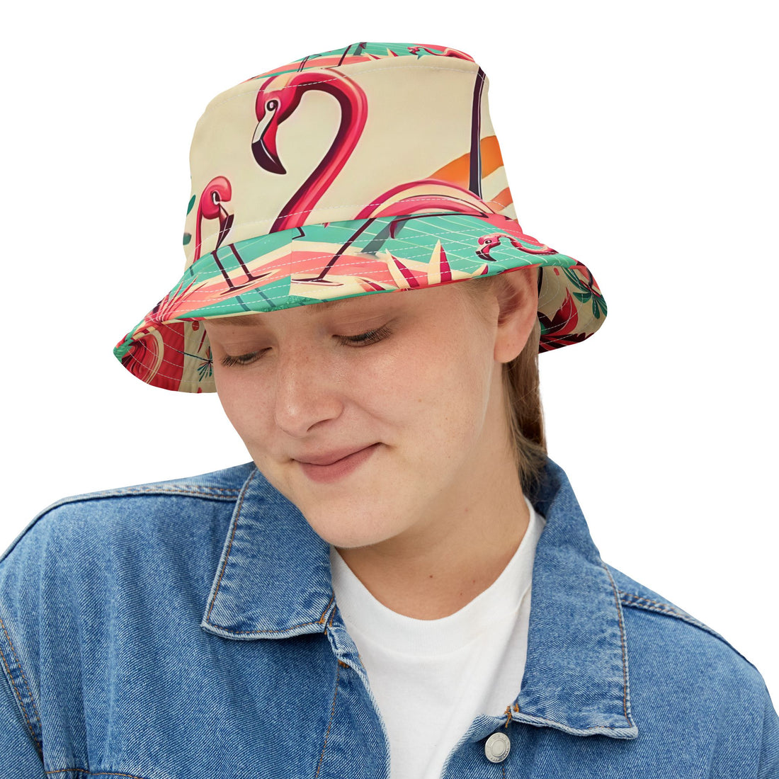 50s Flamingo Kitschy Bucket Hat, Unisex, Mod Retro Apparel - Mid Century Modern Gal