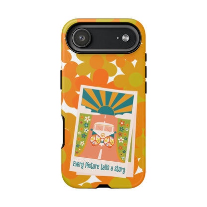Retro Phone Case, Orange Flower Power, Polaroid Picture, Mod Smart Phone Tough Phone Cases